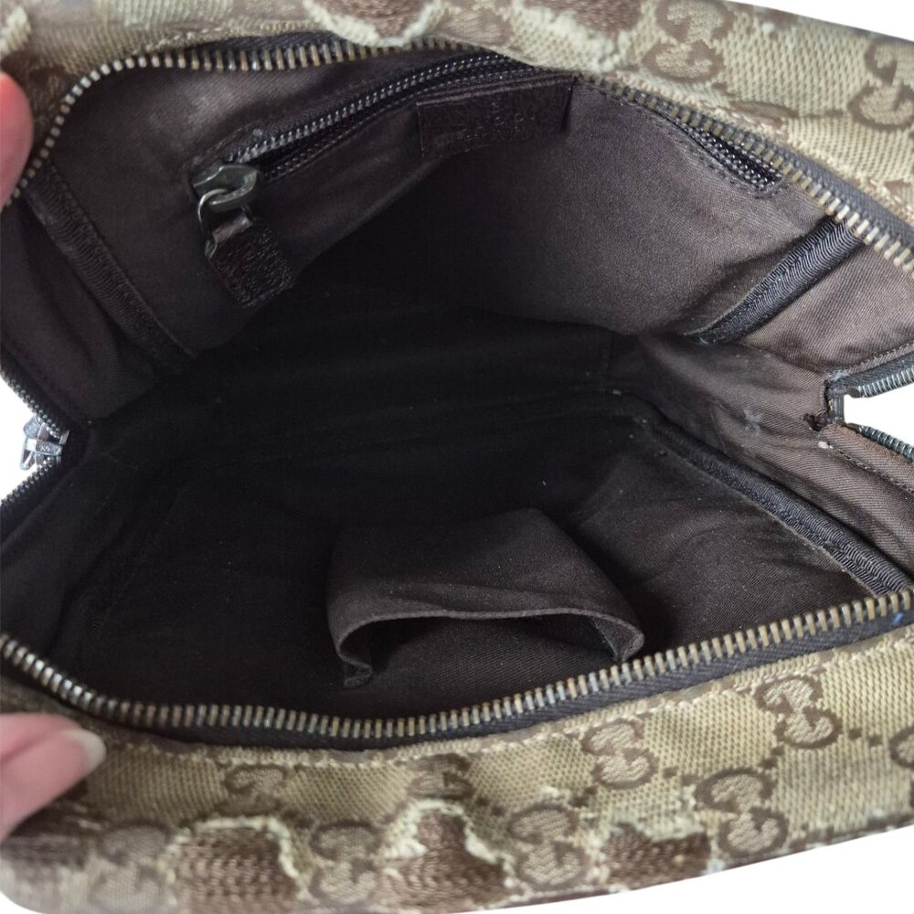 GUCCI Original GG Pattern Canvas Crossbody Camera Bag Classic Leather Trim - Picture 10 of 16